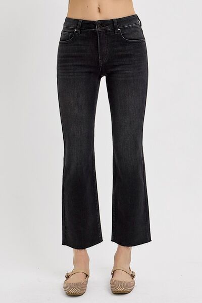 RISEN Tummy Control Mid Rise Crop Straight Jeans Black