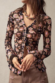 Floral Button-Front Shirt with Bell Sleeves | Shirts Daverri Fashions