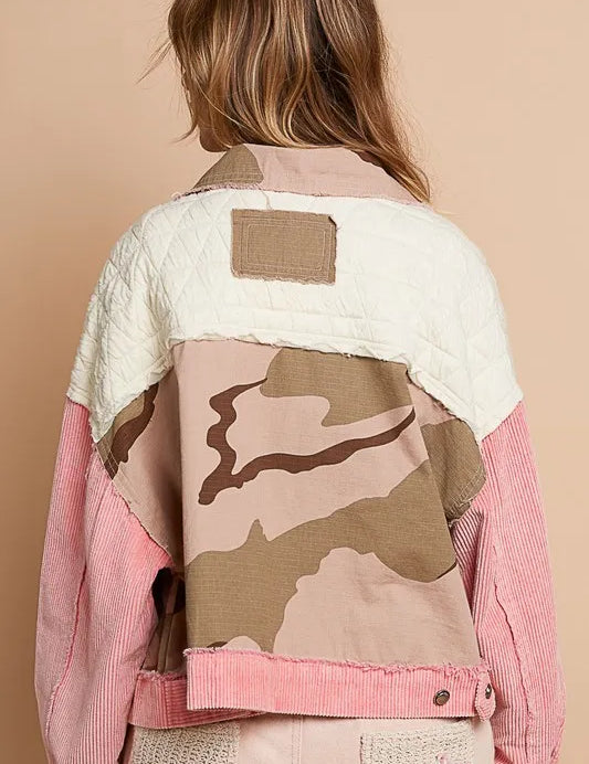 POL Corduroy Jacquard Patchwork Button Up Jacket | Daverri Fashions