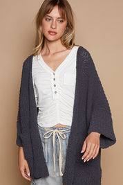 POL Open Front Sweater Cardigan with Pockets Ink Charcoal L