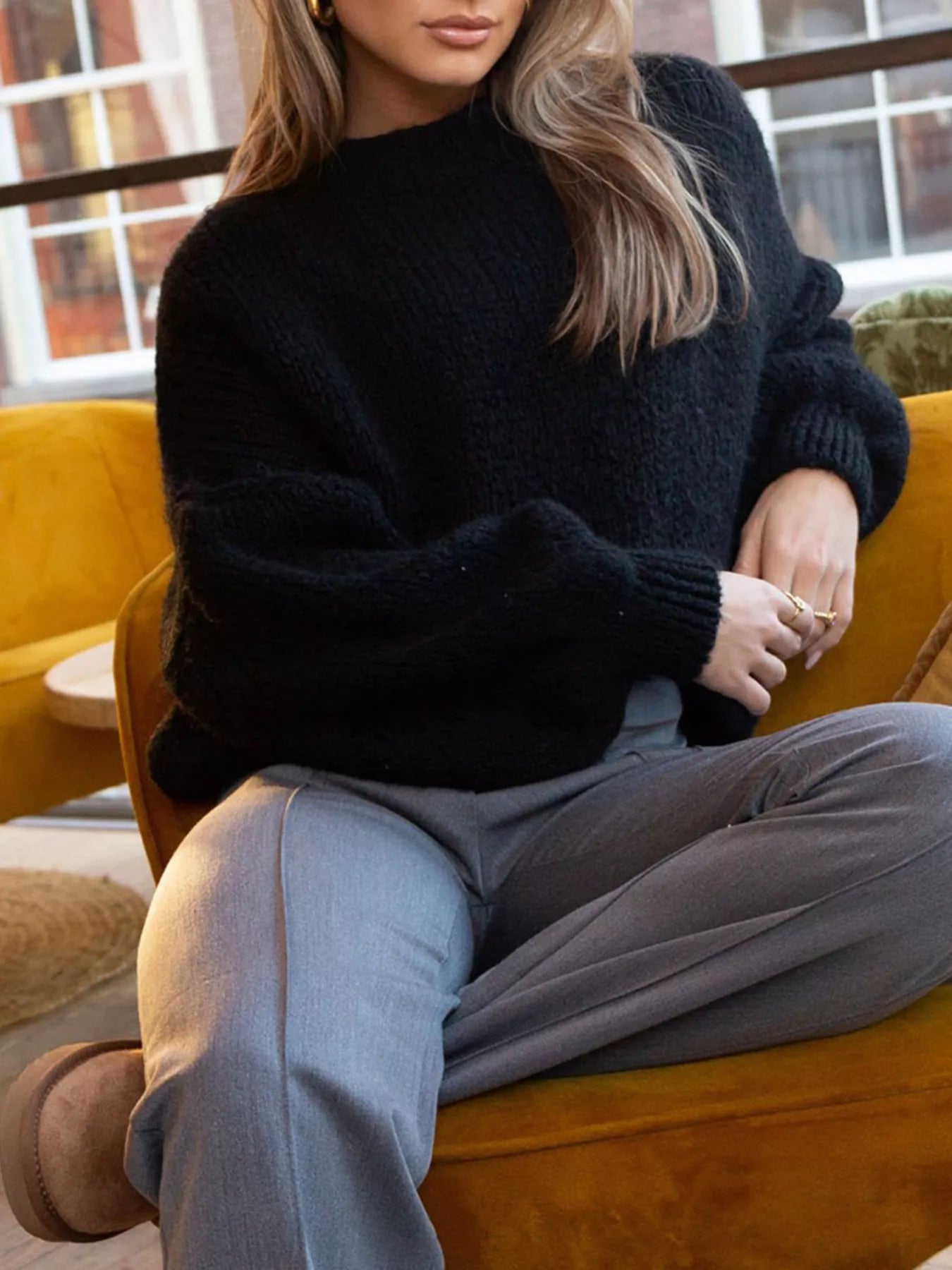 Round Neck Dropped Shoulder Sweater | Sweaters Daverri Fashions