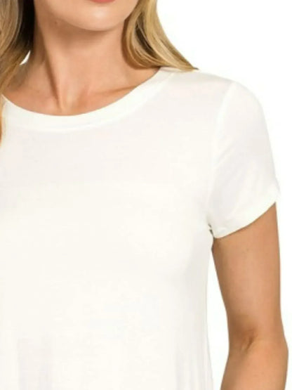 Zenana Flowy Round Hem Rayon Short Sleeve T-Shirt - DAVERRI FASHIONS