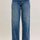 Judy Blue mid-rise straight jeans with khaki corduroy waistband and pockets