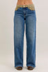 Judy Blue mid-rise straight jeans with khaki corduroy waistband and pockets