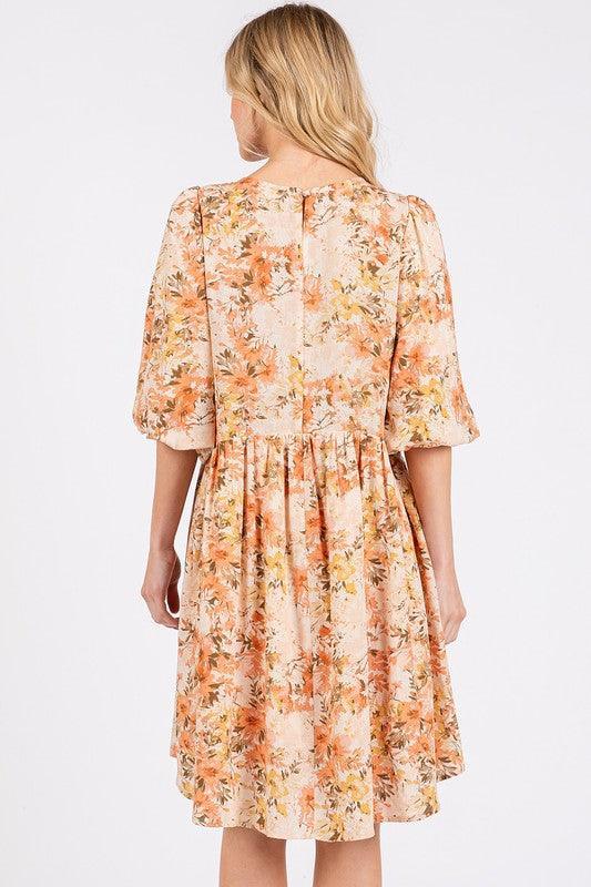 Mittoshop Flower Print Linen Blend Babydoll Mini Dress - DAVERRI FASHIONS