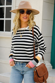 Angel Wings Warm Spice Striped Round Neck Sweater | Sweaters Daverri Fashions