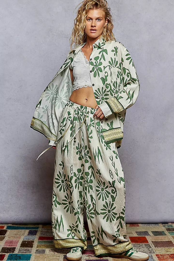 POL Floral Printed Woven Wide Leg Drawstring Pants | Pants Daverri Fashions