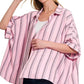 Zenana Woven Yarn-Dye Stripe Oversized Button Down Shirt
