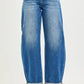 Blue Risen mid-rise wide-leg denim jeans with rolled cuffs and distressing