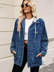 Navy Button Up Long Sleeve Denim Jacket | Denim Jackets Daverri Fashions
