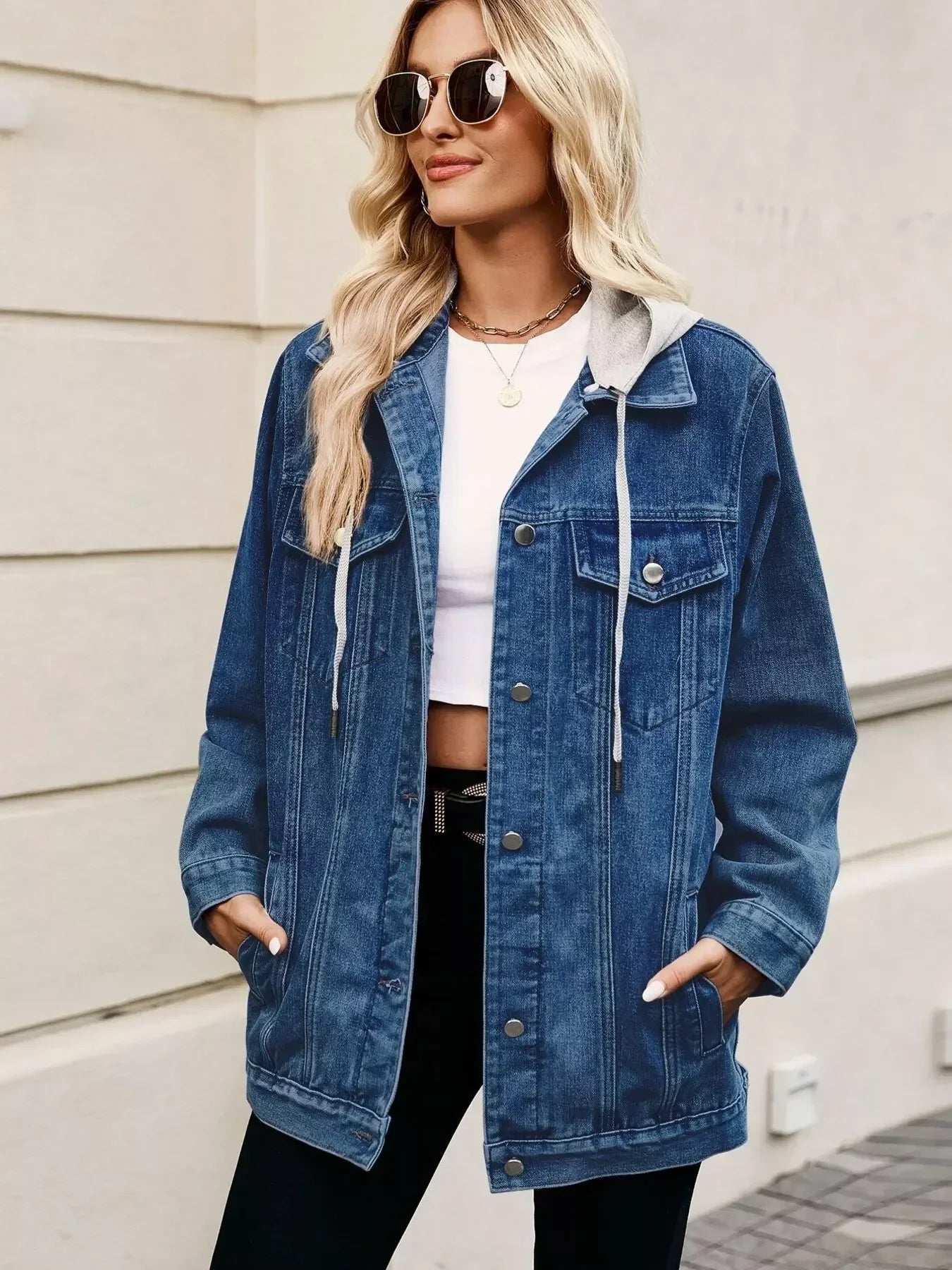 Button Up Long Sleeve Denim Jacket - DAVERRI FASHIONS