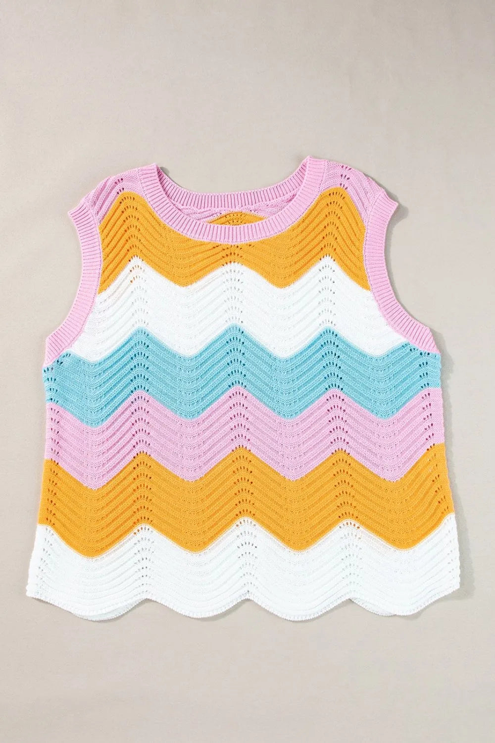Daverri Fashions multicolored zigzag knit sweater vest with scalloped hem