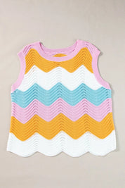 Daverri Fashions multicolored zigzag knit sweater vest with scalloped hem