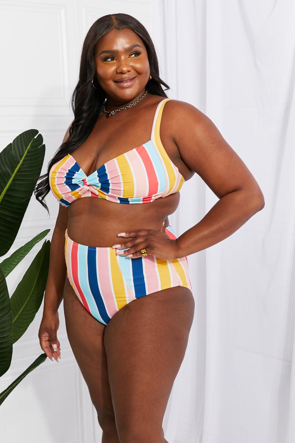 Marina West Swim Take A Dip Twist High-Rise Bikini in Stripe Swimwear