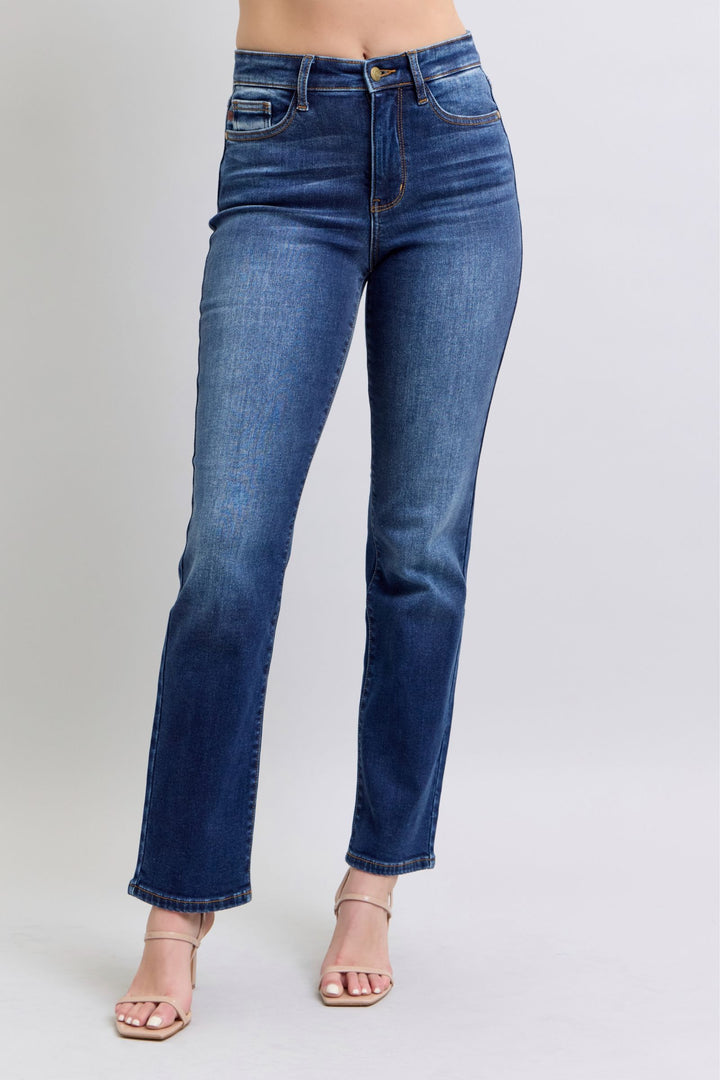 Judy Blue Full Size Washed Straight Leg Jeans with Pockets Dark Bottoms