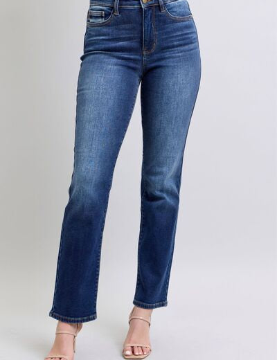 Judy Blue Full Size Washed Straight Leg Jeans with Pockets Dark Jeans