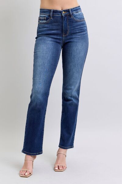 Judy Blue Full Size Washed Straight Leg Jeans with Pockets Dark Jeans