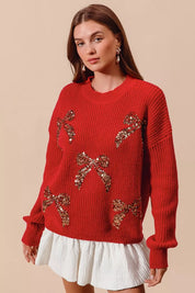 SO ME All Over Ribbon Sequins Christmas Holiday Sweater | Sweaters Daverri Fashions