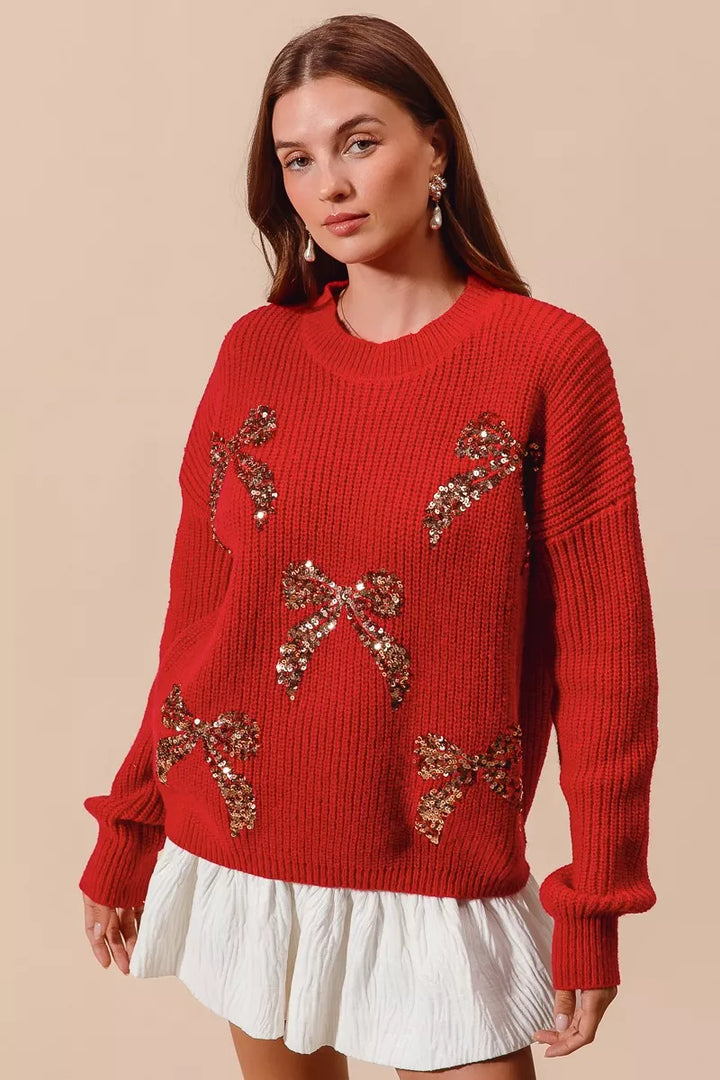 SO ME All Over Ribbon Sequins Christmas Holiday Sweater | Sweaters Daverri Fashions