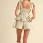 MABLE Jacquard Floral Peplum Top and Flare Shorts Set Outfit Sets