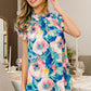 BiBi Floral Round Neck Ruffled Cap Sleeve Blouse Blouses