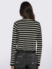 Striped Round Neck Button Up Long Sleeve Cardigan | Cardigans Daverri Fashions