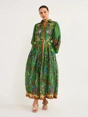 Daverri Fashions green floral print lantern sleeve maxi shirtdress