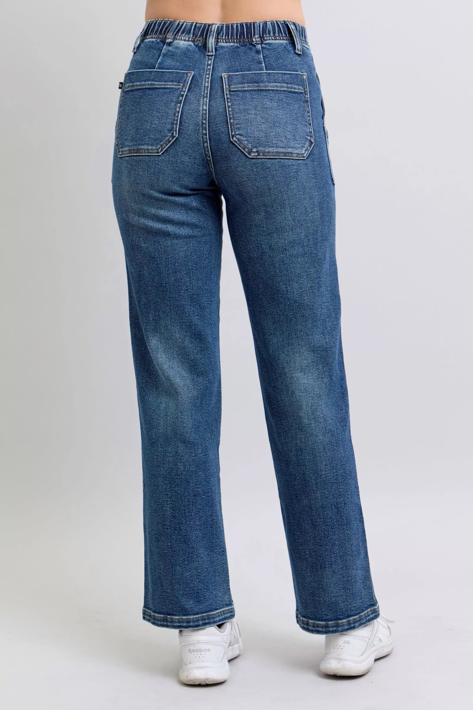 Judy Blue Drawstring Straight Jeans with relaxed fit elastic waistband pockets