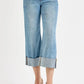 RISEN Full Size Tummy Control High Rise Ankle Wide Cuffed Jeans - DAVERRI FASHIONS