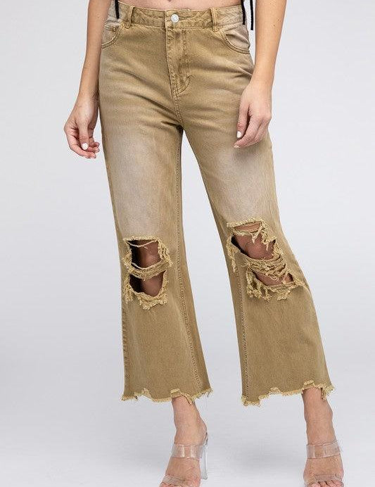 Distressed Vintage Washed Wide Leg Pants VINTAGE CAMEL Pants