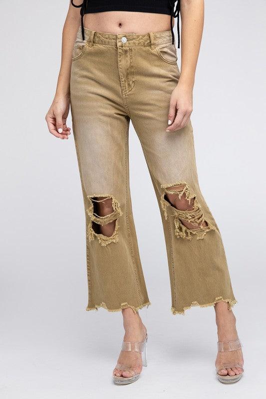 Distressed Vintage Washed Wide Leg Pants VINTAGE CAMEL Pants