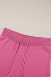 Pink drawstring sweatpants in contrast trim top and pants set