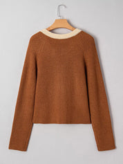 Contrast Knit V Neckline Cardigan | Cardigans Daverri Fashions