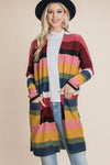 BOMBOM Color Block Striped Open Front Cardigan - DAVERRI FASHIONS