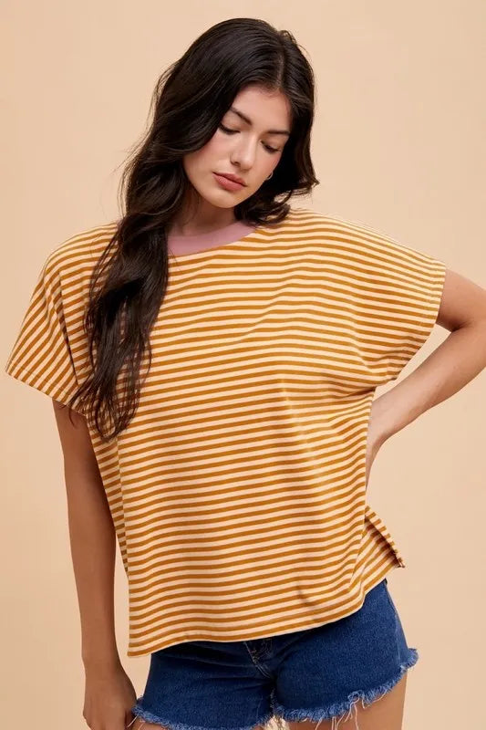 Annie Wear Stripe Soft Brushed Knit Dolman Sleeve Top
