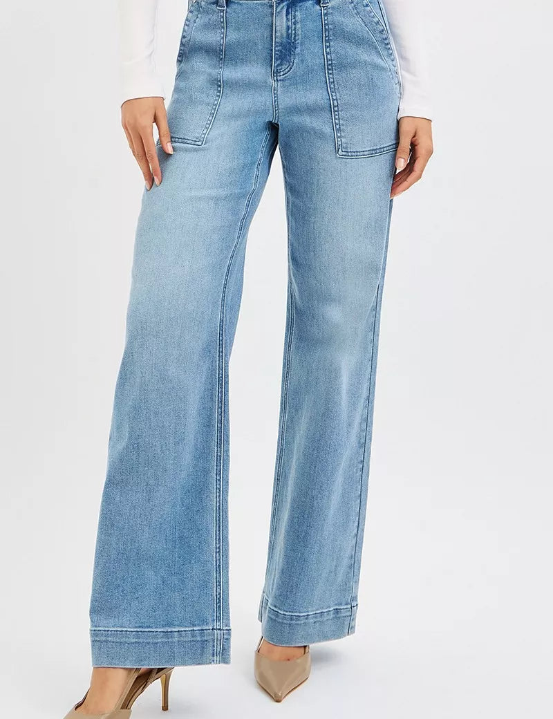 RISEN Full Size High Rise Straight Leg Jeans with Front Pockets Plus Size | Jeans Daverri Fashions