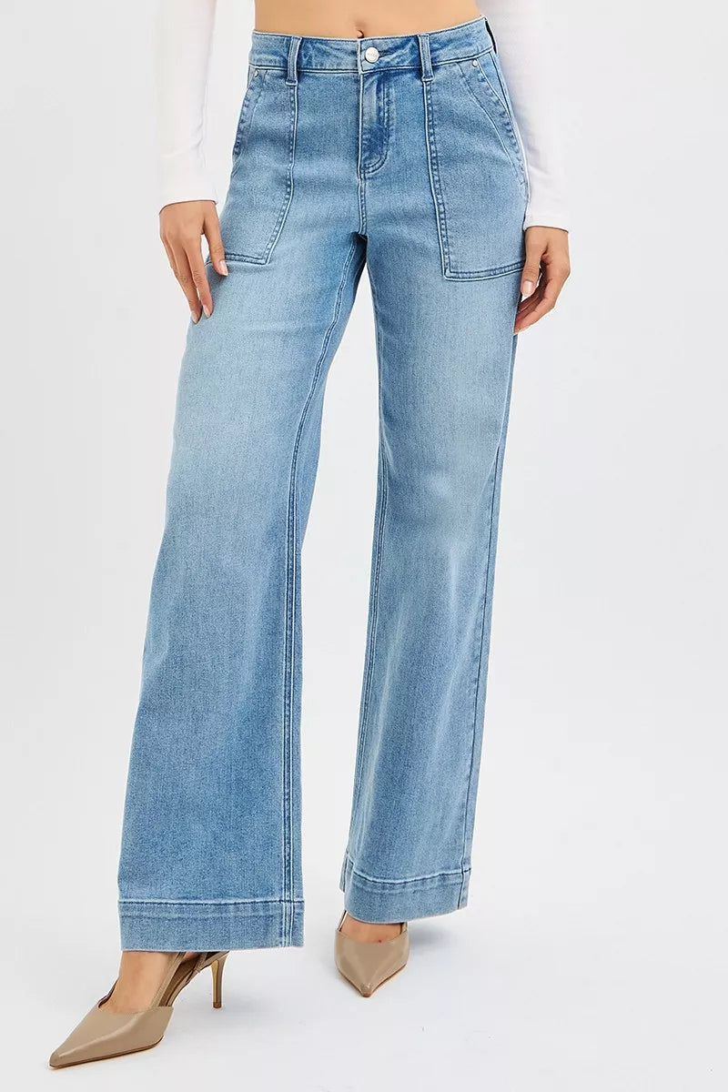 RISEN Full Size High Rise Straight Leg Jeans with Front Pockets Plus Size | Jeans Daverri Fashions