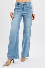 RISEN Full Size High Rise Straight Leg Jeans with Front Pockets Plus Size | Jeans Daverri Fashions