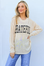 And The Why GRATEFUL Long Sleeve Knit Top | Tops Daverri Fashions