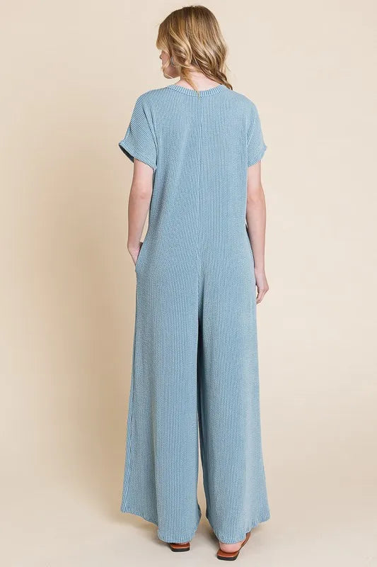 BOMBOM Rib Knit Jumpsuit with Button Detail Jumpsuits