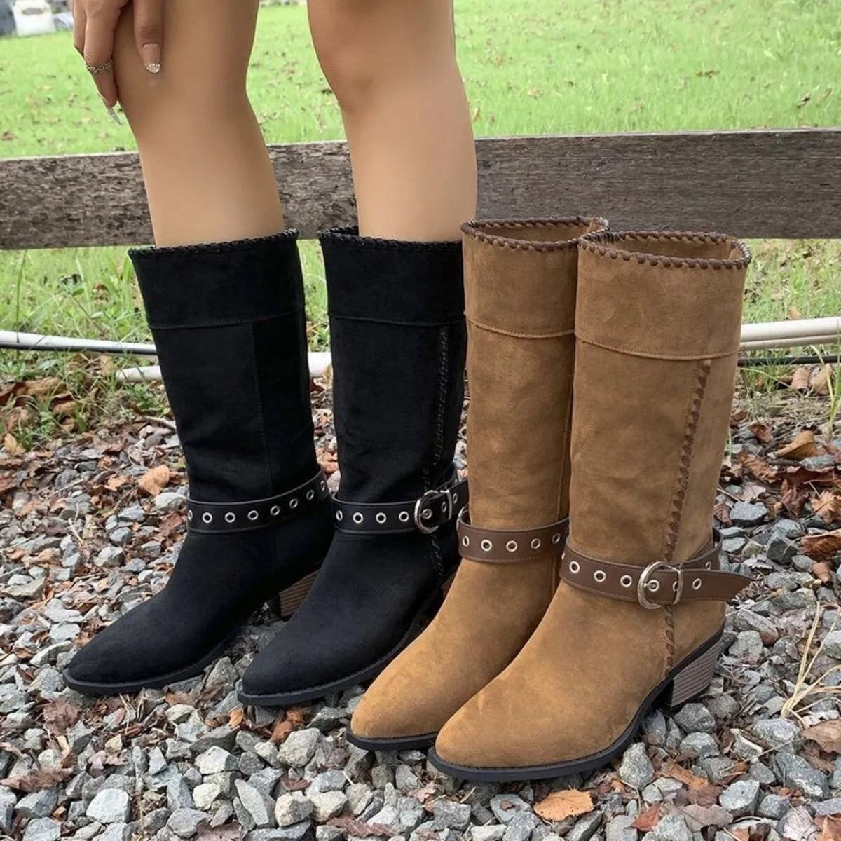 Point Toe Block Heels Boots | Boots Daverri Fashions
