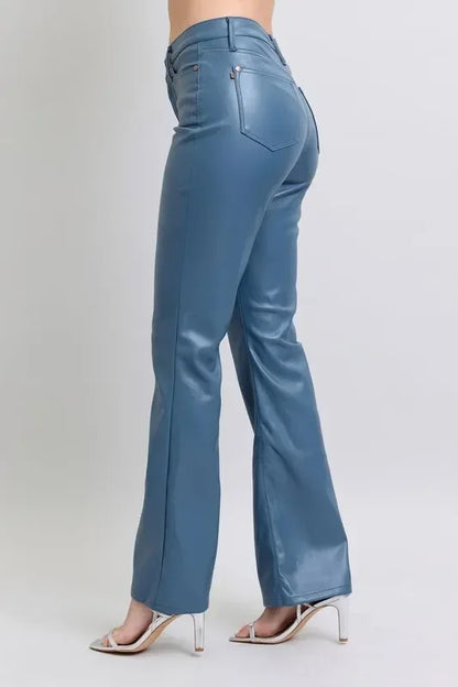 Judy Blue Full Size High Waist Tummy Control Faux Leather Bootcut Pants Plus Size - DAVERRI FASHIONS