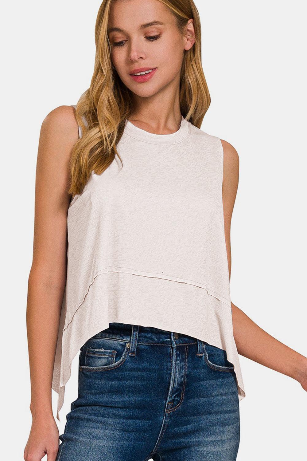 Zenana Slit High-Low Round Neck Tank Tank Tops