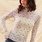 SO ME floral print textured long sleeve knit top in off-white