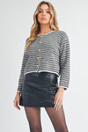 Aemi + Co Striped Button Down Round Neck Cardigan - DAVERRI FASHIONS