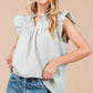 Ces Femme Plaid Notched Ruffled Cap Sleeve Blouse Blouses