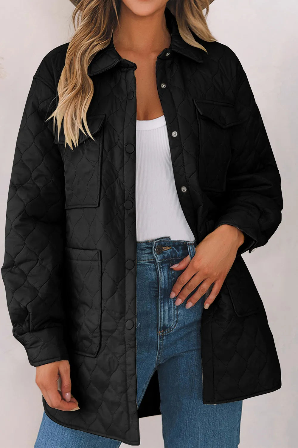 Black Snap Down Collared Winter Coat | Coats Daverri Fashions