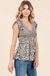 Mittoshop Leopard Print Ruffle Smock Blouse - DAVERRI FASHIONS
