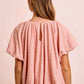 BiBi Stripes soft pink textured shirred neckline top back view