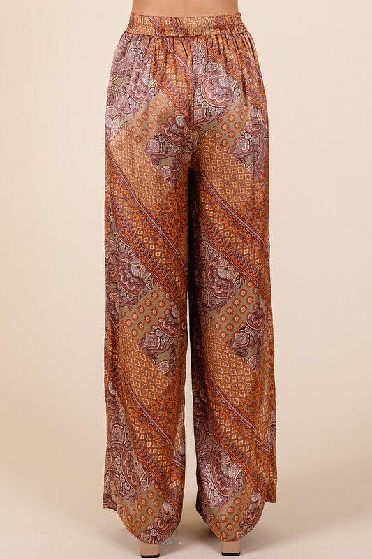 Mittoshop Paisley Patchwork Print Satin Wide Leg Pants Pants